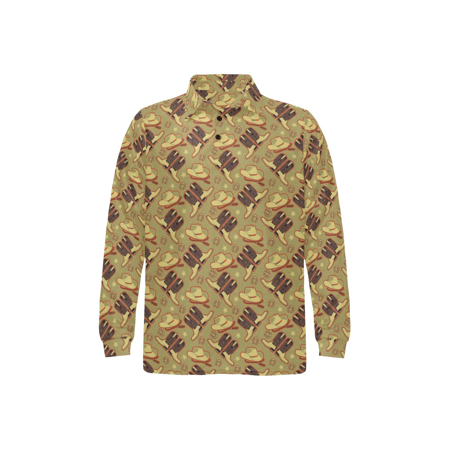Western Cowboy Themed Long Sleeve Polo Shirt For Men's