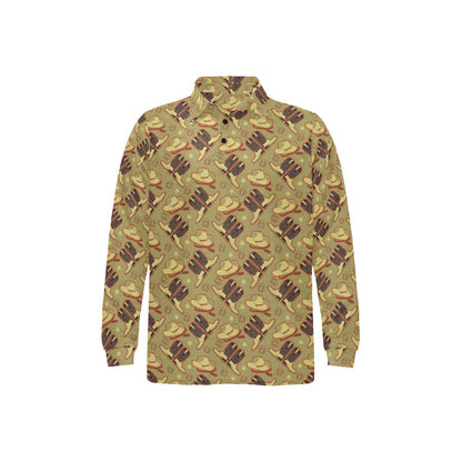 Western Cowboy Themed Long Sleeve Polo Shirt For Men's