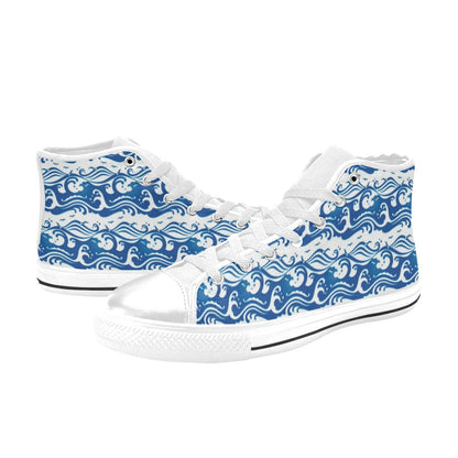 Wave Print Design LKS303 Men's High Top Canvas Shoes