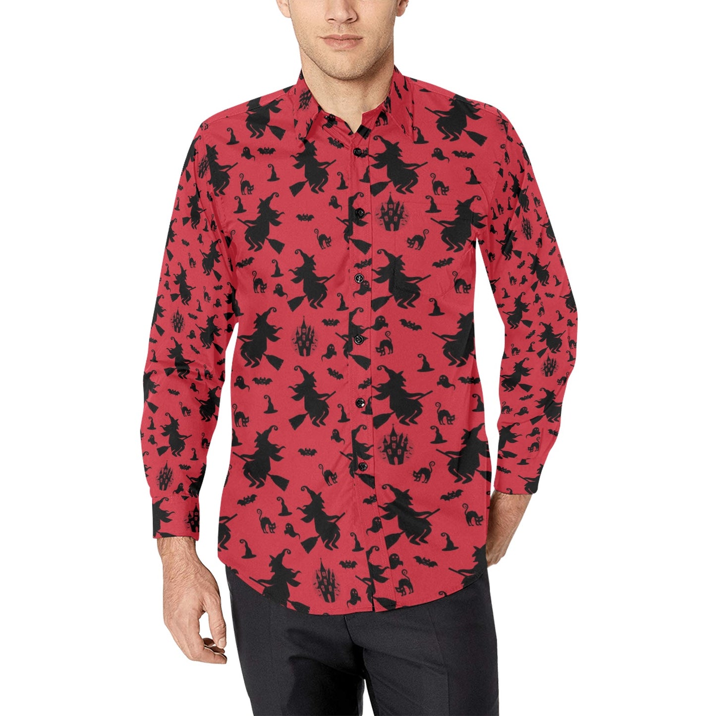 Witch Print Design LKS303 Men's Long Sleeve Dress Shirt