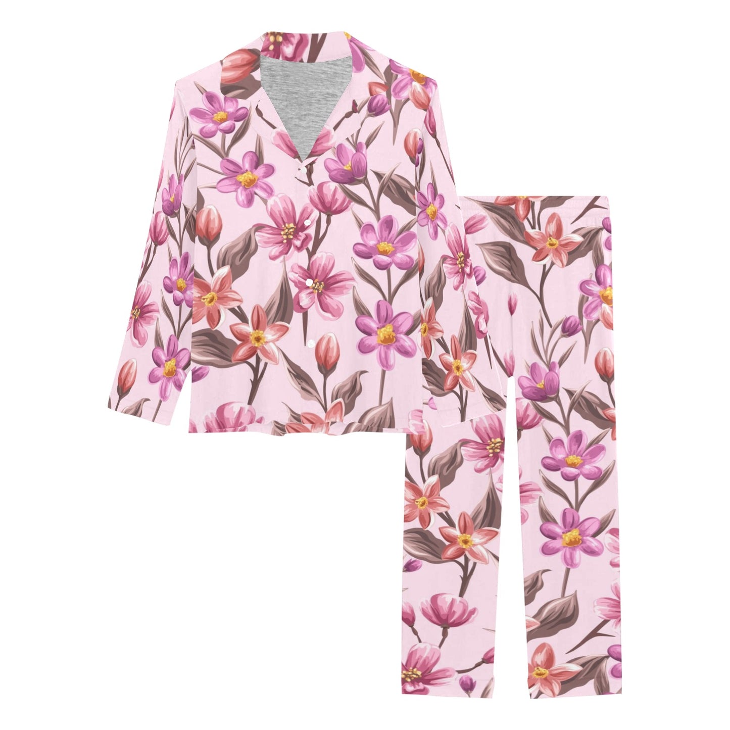 Summer Floral Pattern Print Design SF09 Women's Long Pajama Set