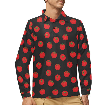 Tomato Print Design LKS305 Long Sleeve Polo Shirt For Men's