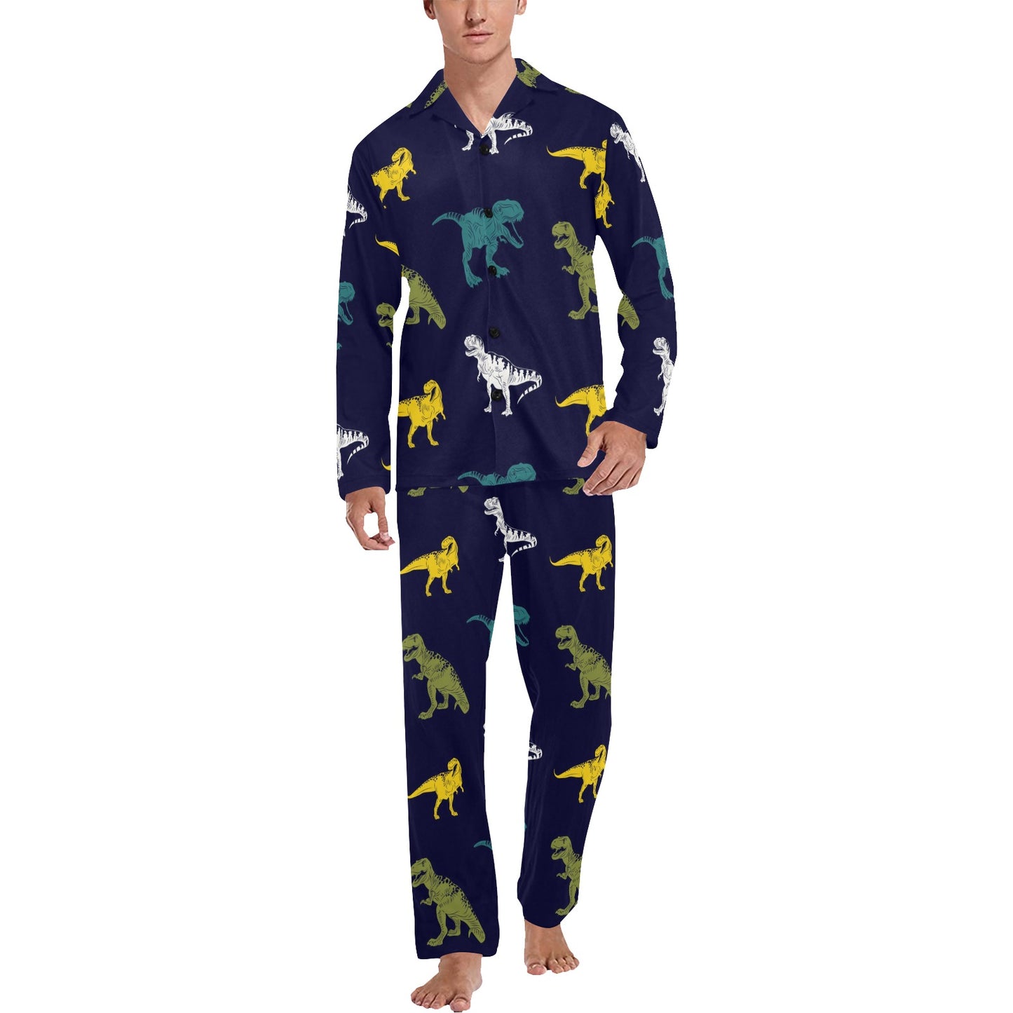 T Rex Pattern Print Design A07 Men's Long Pajama Set
