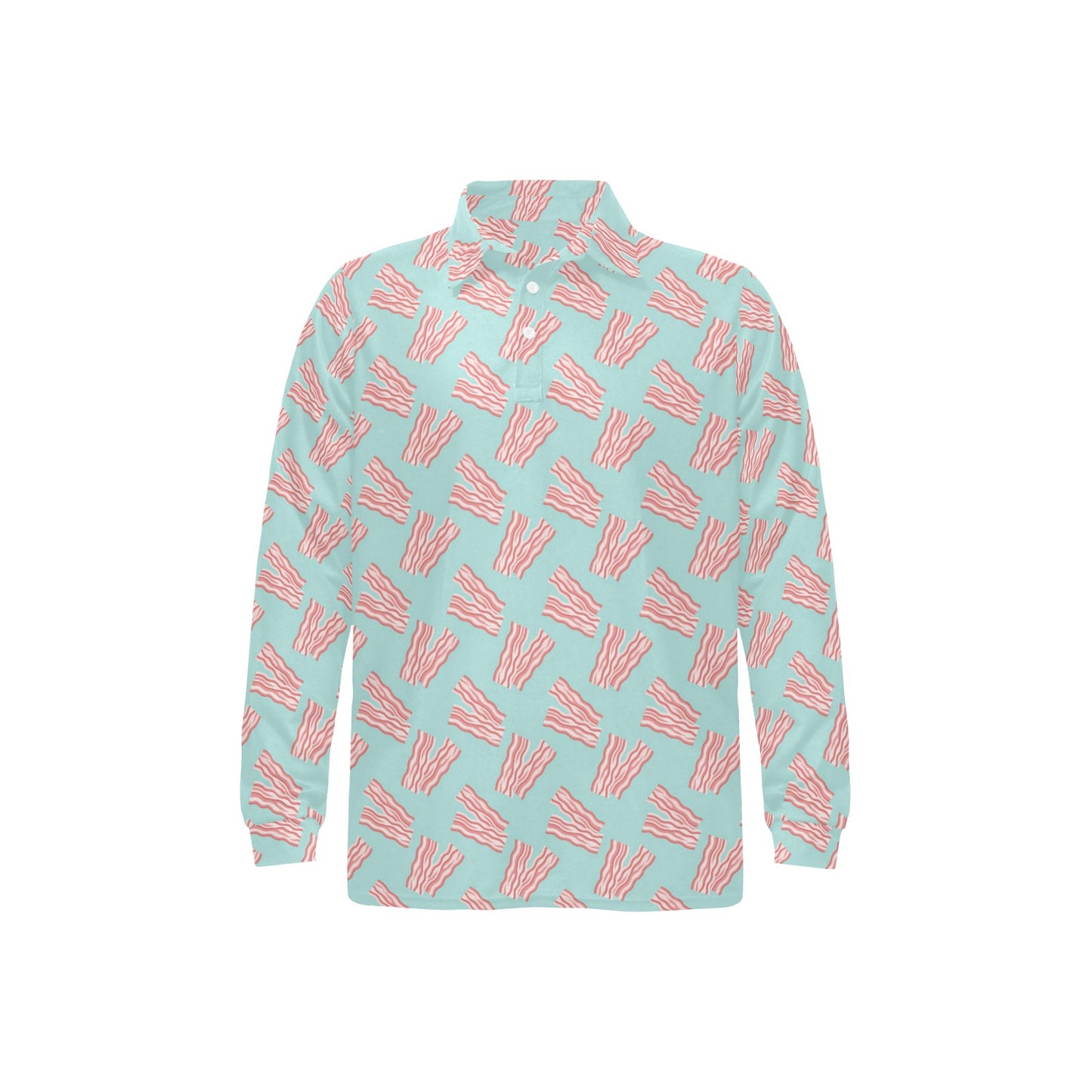 Bacon Pattern Print Design 04 Long Sleeve Polo Shirt For Men's