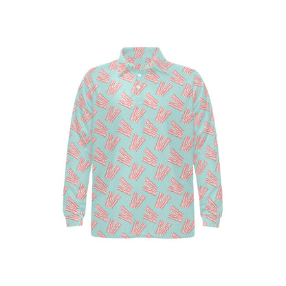Bacon Pattern Print Design 04 Long Sleeve Polo Shirt For Men's