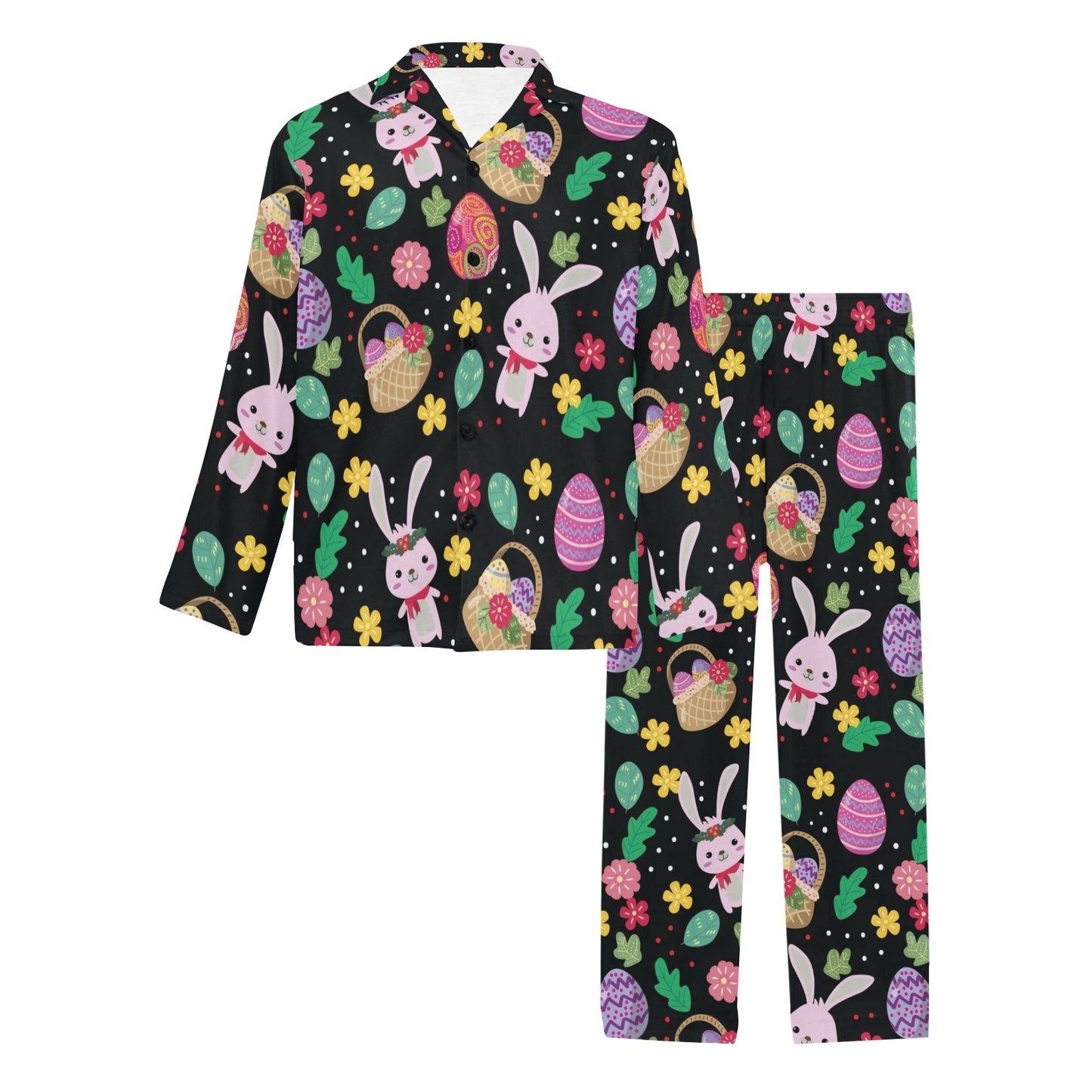Easter Eggs Pattern Print Design RB05 Men's Long Pajama Set