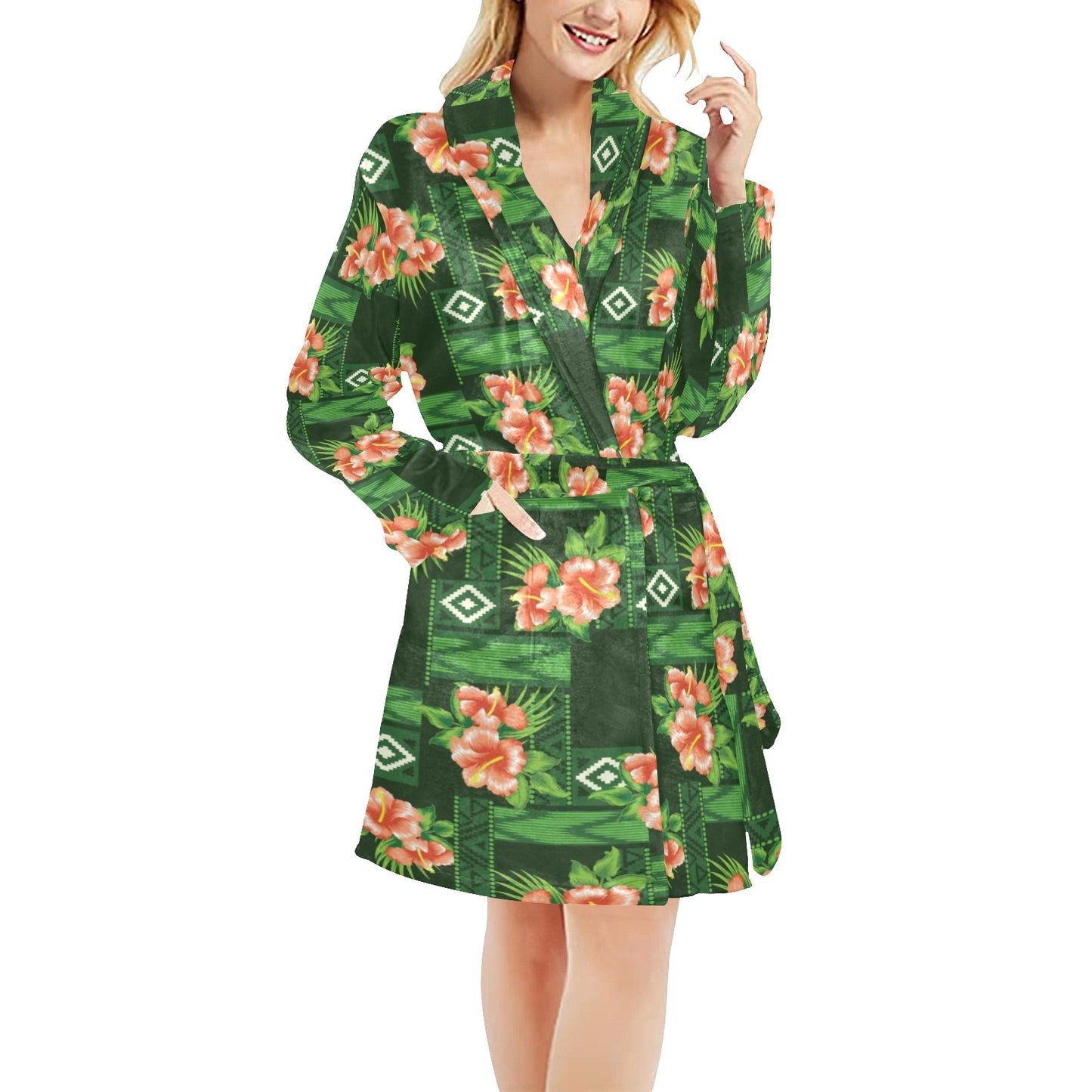 Hibiscus Pattern Print Design HB05 Women's Fleece Robe