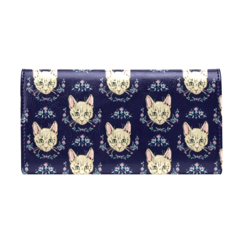 Cat Head with flower Print Pattern Women's Trifold Wallet