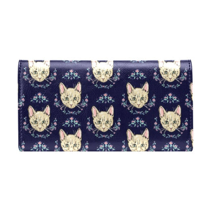 Cat Head with flower Print Pattern Women's Trifold Wallet