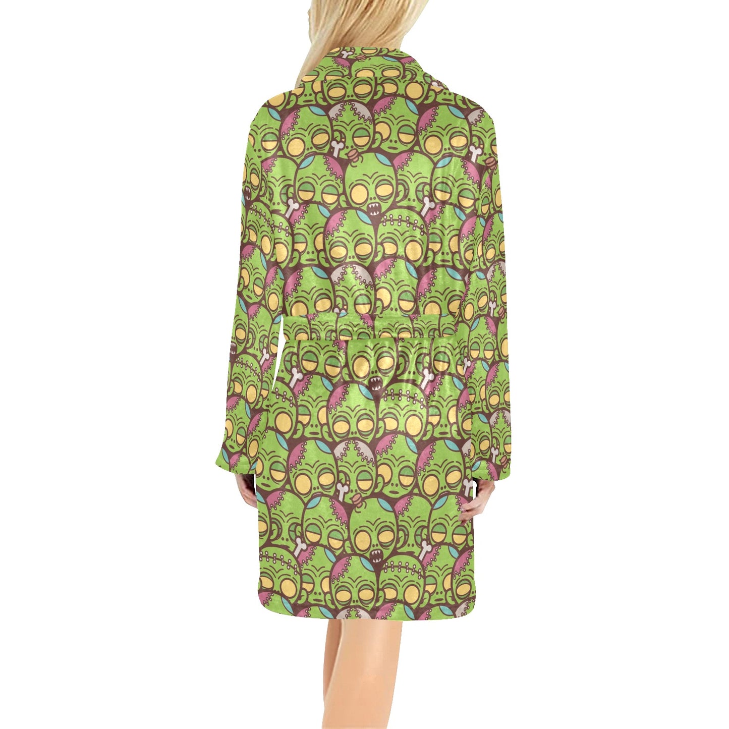 Zombie Head Design Pattern Print Women's Fleece Robe