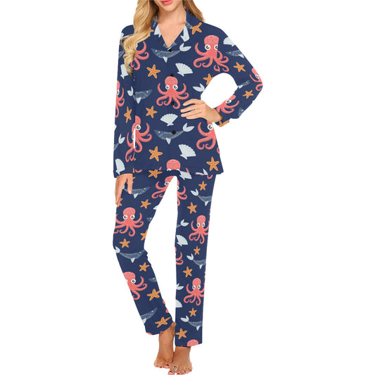 Octopus Pattern Print Design A04 Women's Long Pajama Set
