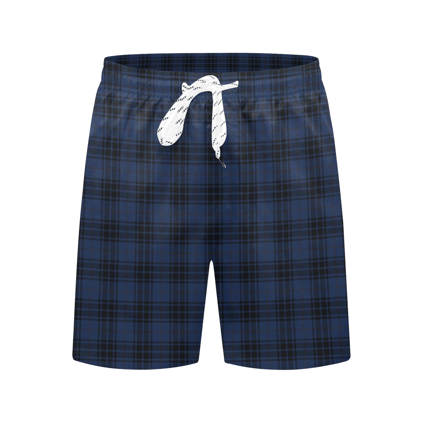 Navy Blue Tartan Plaid Pattern Men's Swim Trunks Beach Shorts