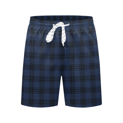 Navy Blue Tartan Plaid Pattern Men's Swim Trunks Beach Shorts