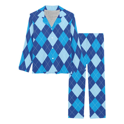 Argyle Blue Pattern Print Design 02 Women's Long Pajama Set