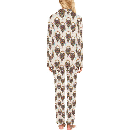 Wolf Tribal Dream Catcher Design Print Women's Long Pajama Set