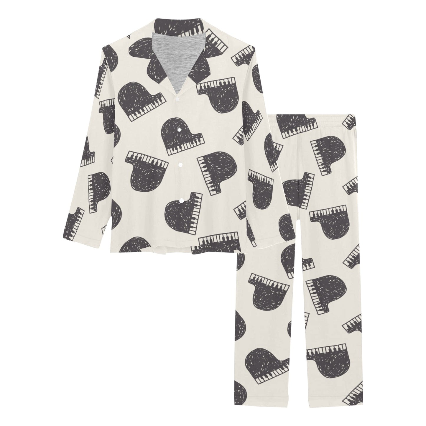 Piano Pattern Print Design 04 Women's Long Pajama Set