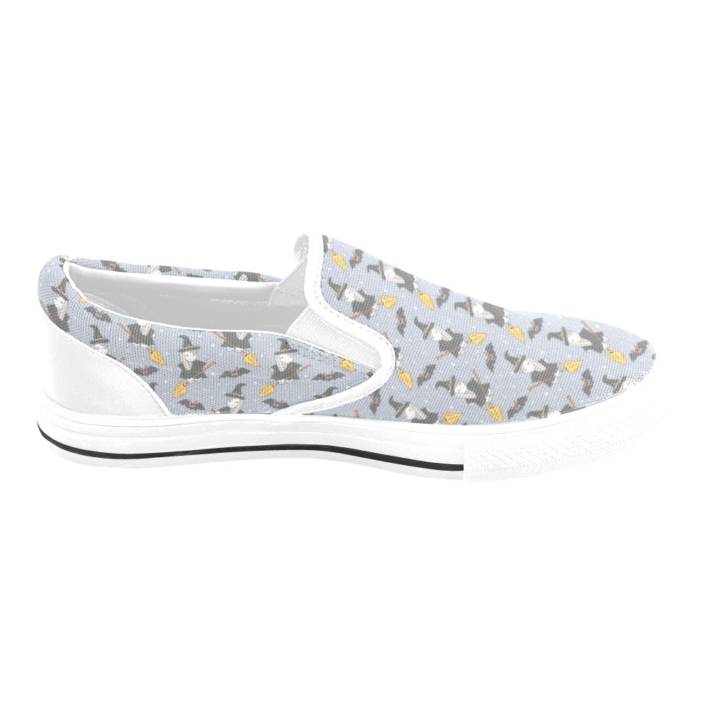 Witch Print Design LKS307 White Slip Ons Canvas Women's Shoes