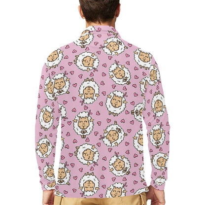 Sheep Cute Pattern Print Design 01 Long Sleeve Polo Shirt For Men's
