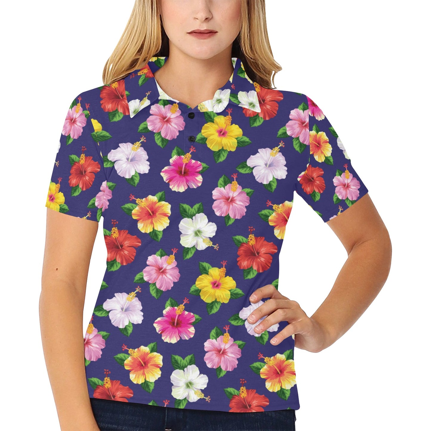 Hibiscus Colorful Print Design LKS301 Women's Polo Shirt