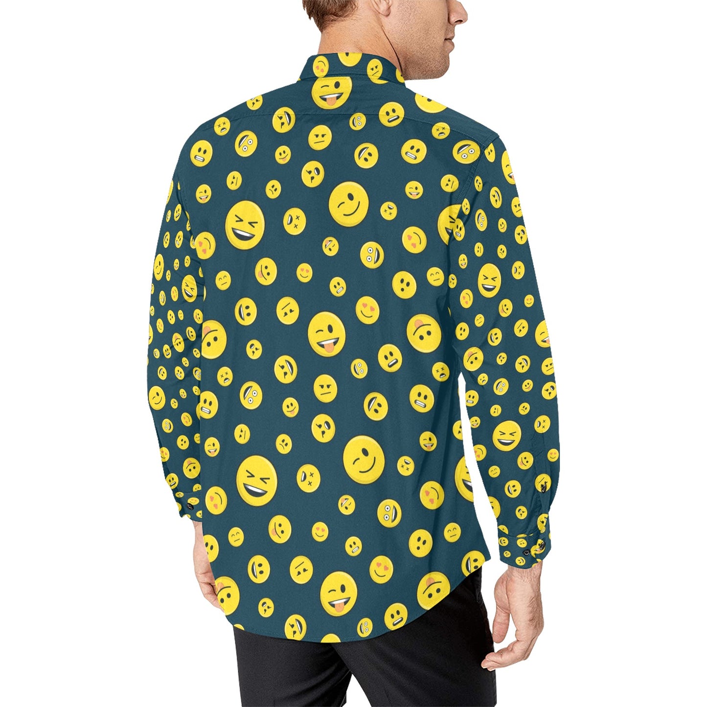 Smiley Face Emoji Print Design LKS301 Men's Long Sleeve Dress Shirt