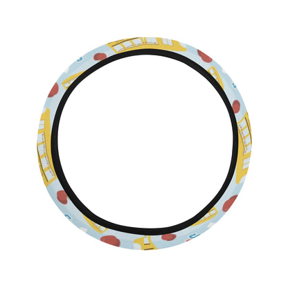 School Bus Back To School Print Design LKS303 Steering Wheel Cover with Elastic Edge