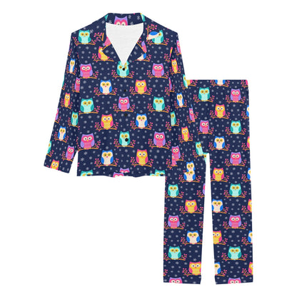 Owl Cute Themed Design Print Women's Long Pajama Set