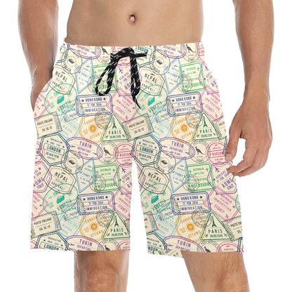 Travel Stamp Print Design LKS303 Men's Swim Trunks Beach Shorts