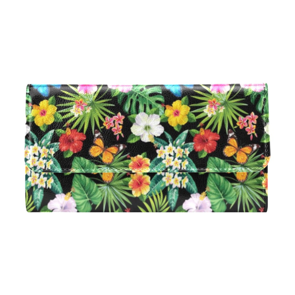 Hibiscus With Butterfly Print Design LKS305 Women's Trifold Wallet