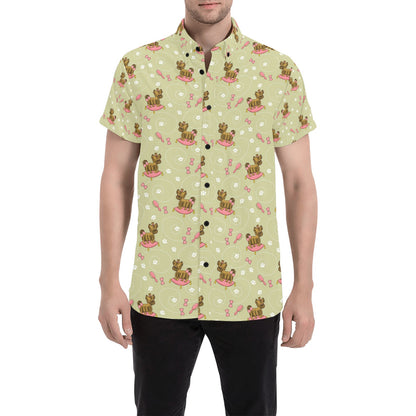 Yorkshire Cute Terriers Print Design LKS301 Men Short Sleeve Button Up Shirt
