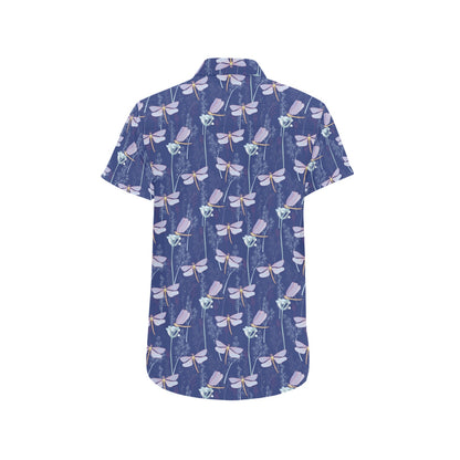 Dragonfly Print Design LKS401 Men Short Sleeve Button Up Shirt