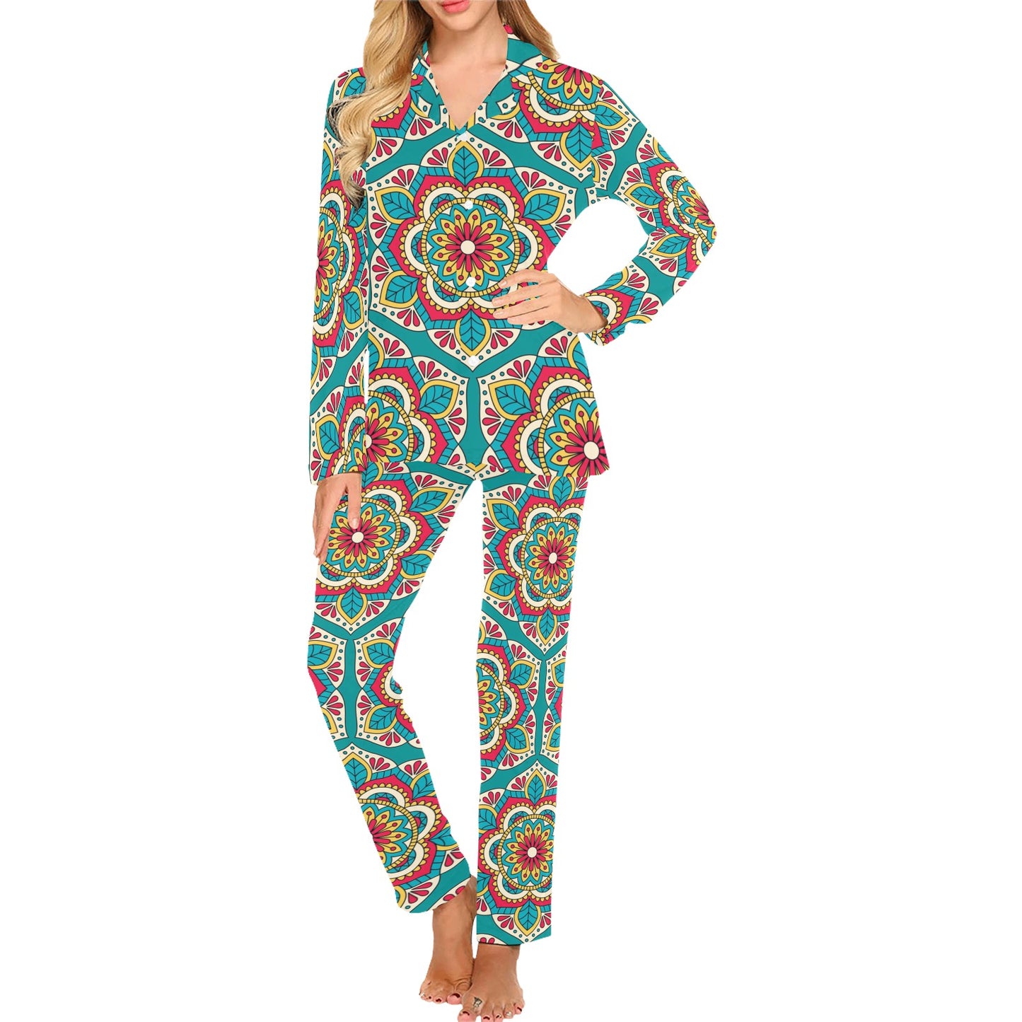 Mandala Pattern Print Design 03 Women's Long Pajama Set