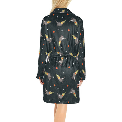 Cockatiel Pattern Print Design 02 Women's Fleece Robe