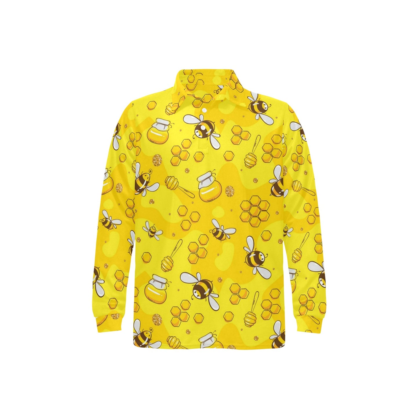 Bee Pattern Print Design BEE01 Long Sleeve Polo Shirt For Men's
