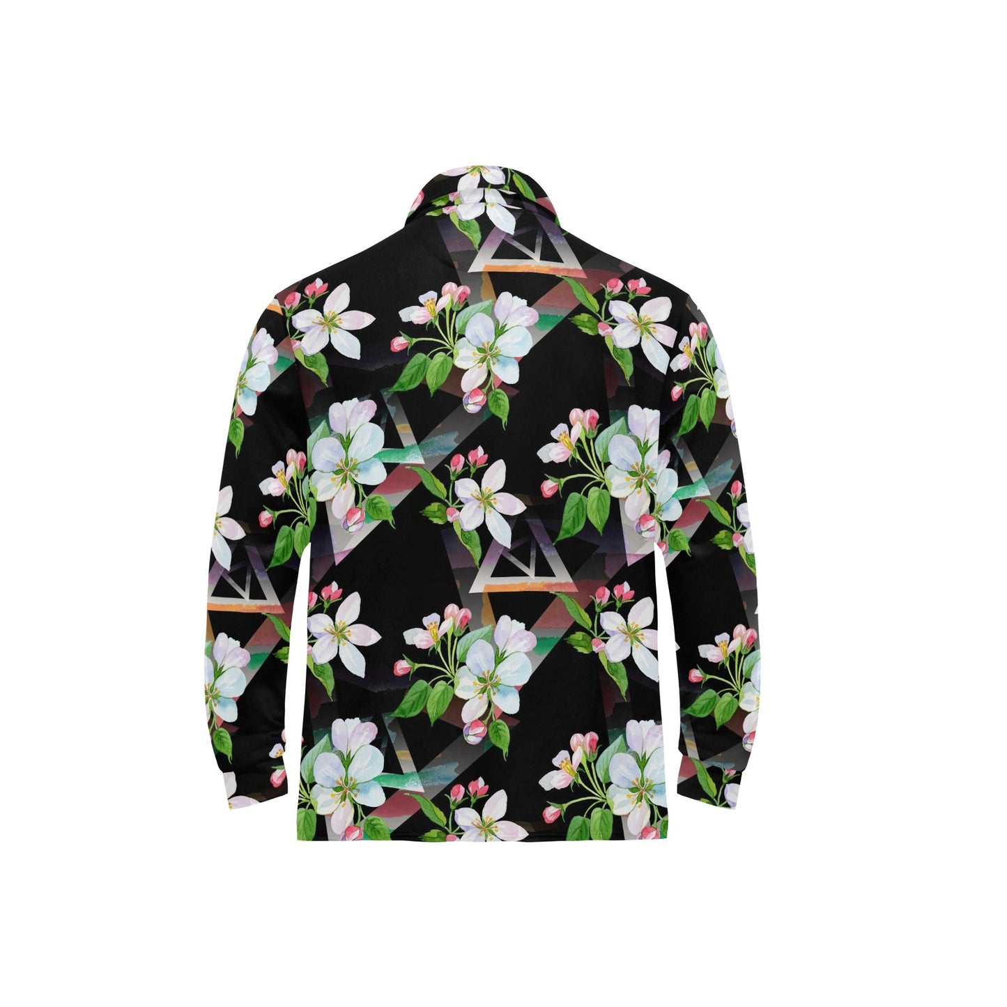 Apple blossom Pattern Print Design AB07 Long Sleeve Polo Shirt For Men's