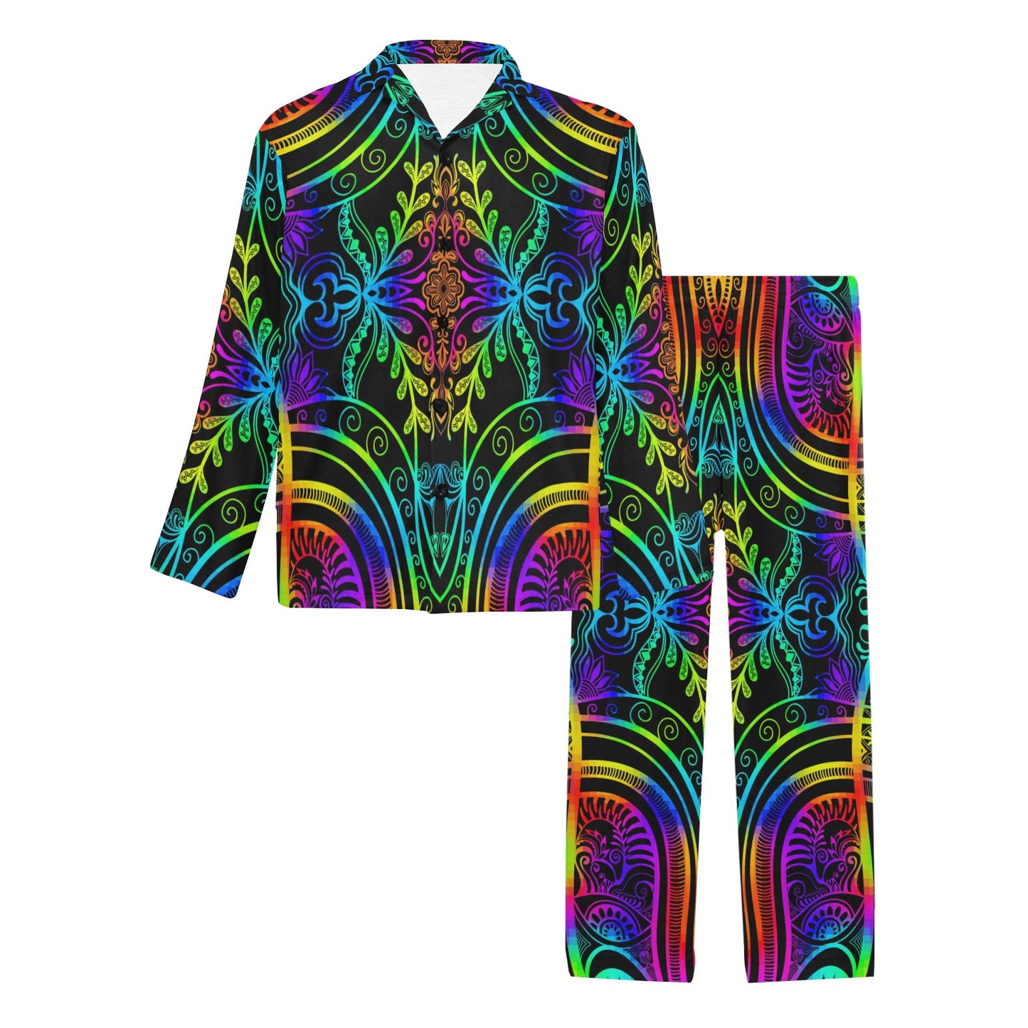 Neon Trible Rainbow Pattern Print Design A01 Men's Long Pajama Set