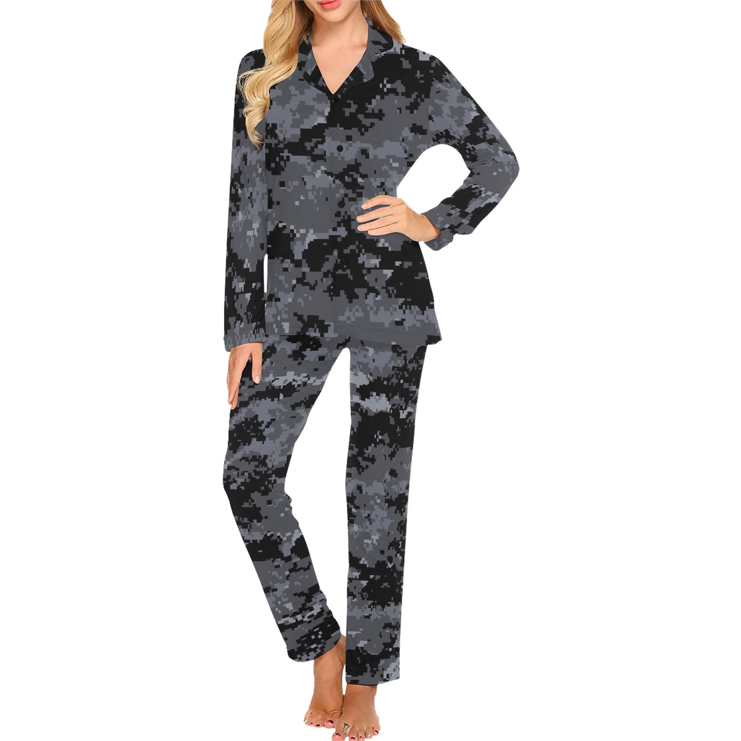 ACU Digital Black Camouflage Women's Long Pajama Set