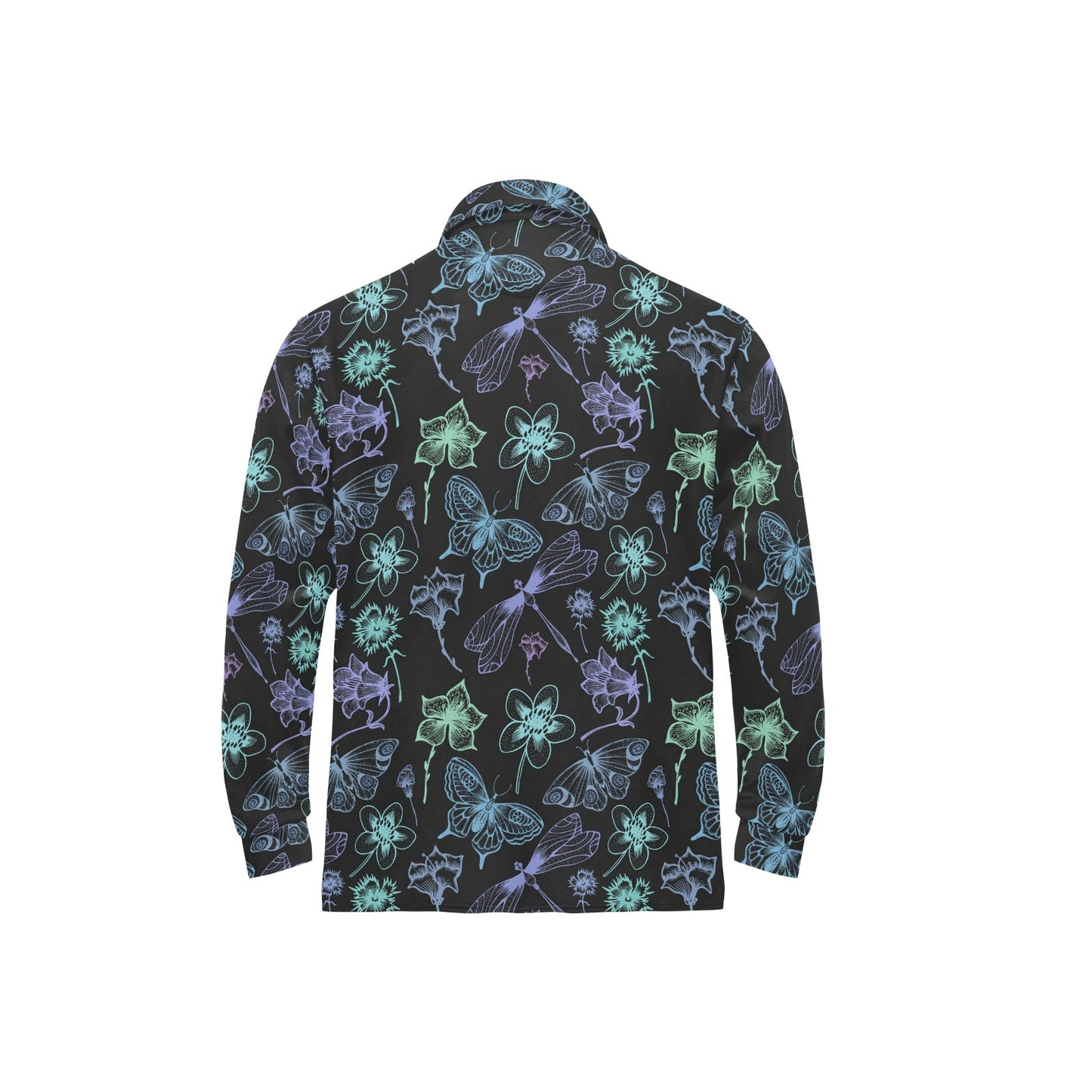 Butterfly Dragonfly Long Sleeve Polo Shirt For Men's
