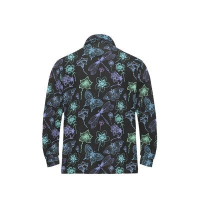 Butterfly Dragonfly Long Sleeve Polo Shirt For Men's