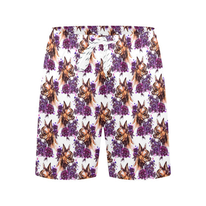 Chihuahua Purple Floral Men's Swim Trunks Beach Shorts