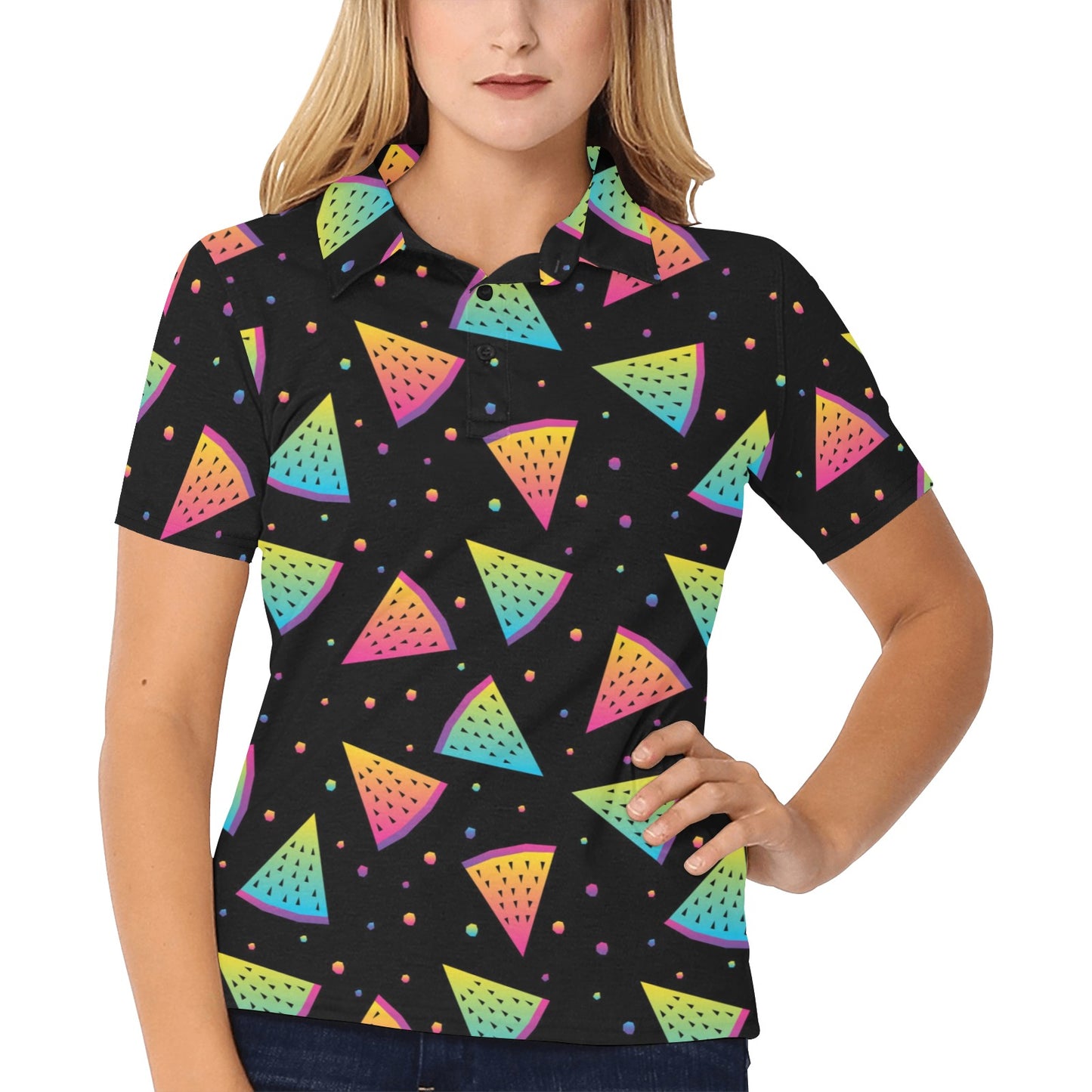 Rainbow Watermelon Pattern Print Design A04 Women's Polo Shirt