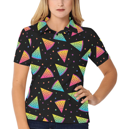 Rainbow Watermelon Pattern Print Design A04 Women's Polo Shirt