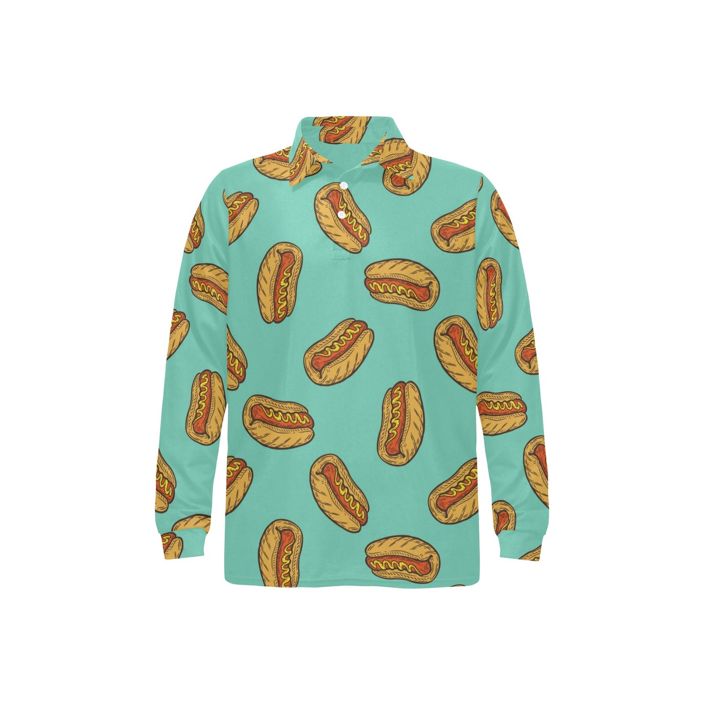 Hot Dog Pattern Print Design 04 Long Sleeve Polo Shirt For Men's