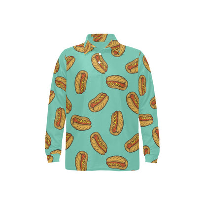 Hot Dog Pattern Print Design 04 Long Sleeve Polo Shirt For Men's