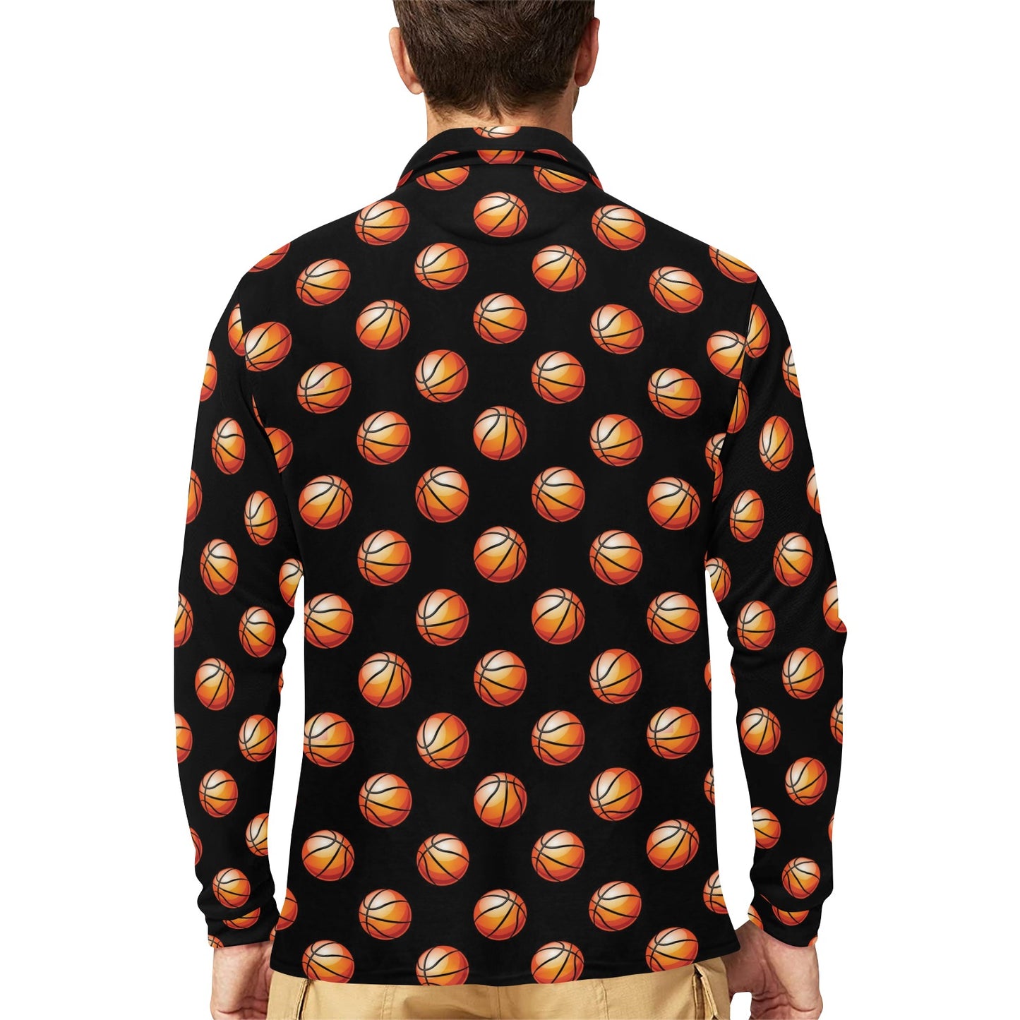Basketball Pattern Print Design 01 Long Sleeve Polo Shirt For Men's