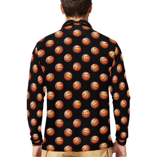Basketball Pattern Print Design 01 Long Sleeve Polo Shirt For Men's