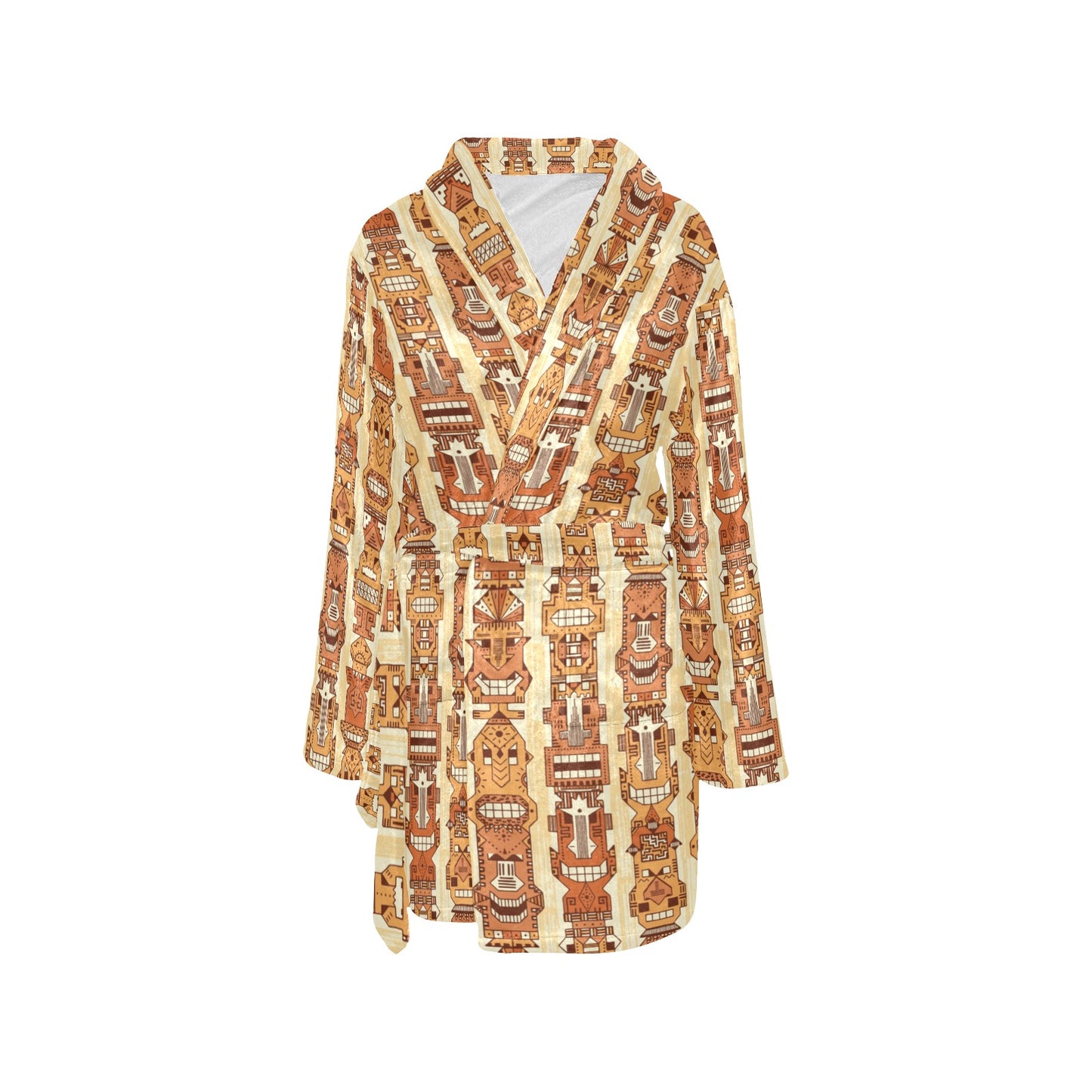 Tiki Orange Vertical Pattern Women's Fleece Robe