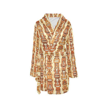 Tiki Orange Vertical Pattern Women's Fleece Robe