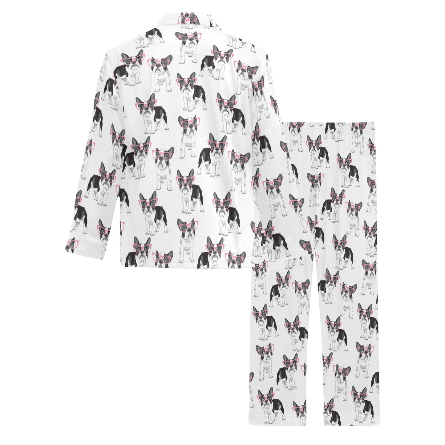 Boston Terrier Pattern Print Design 03 Men's Long Pajama Set