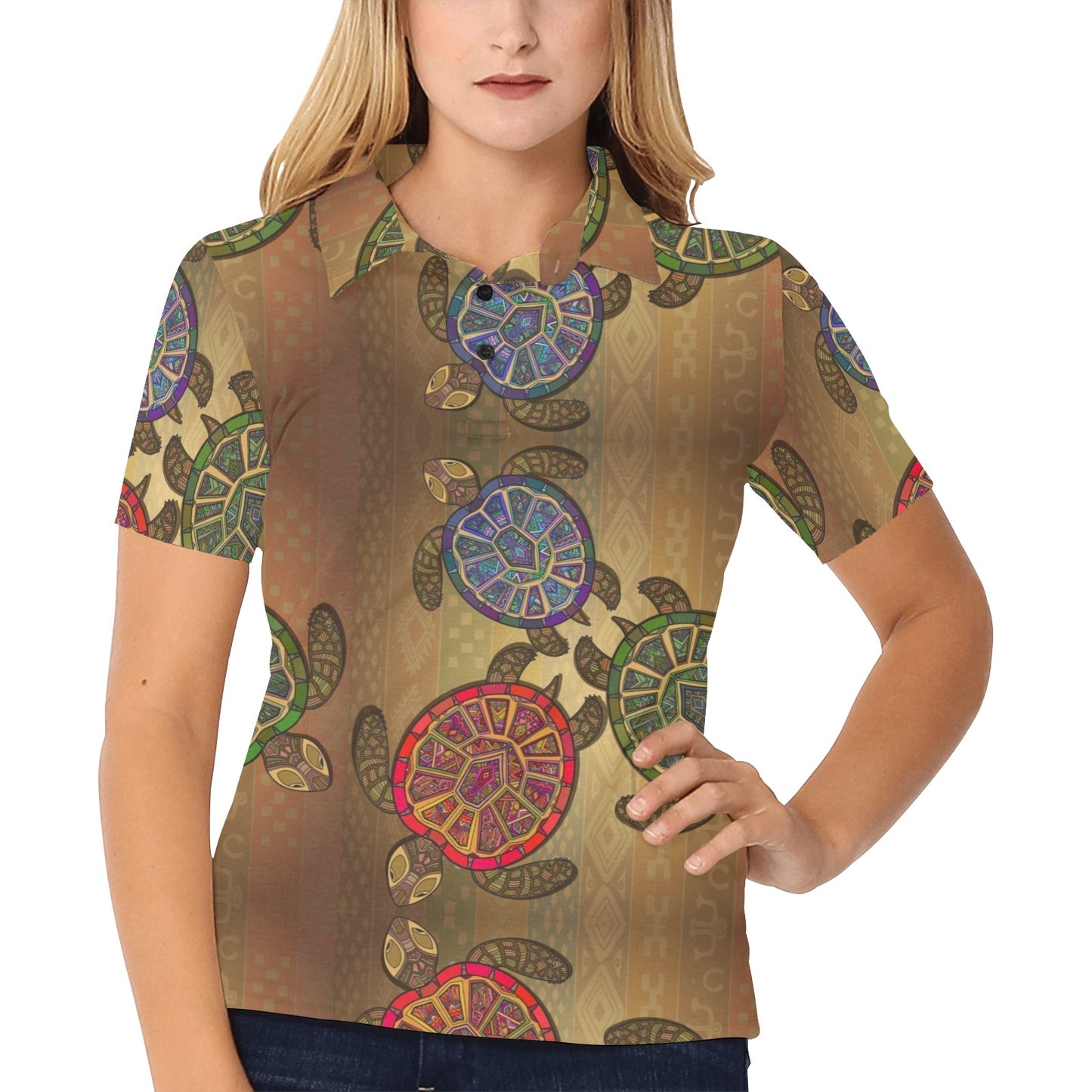 Sea Turtle Tribal Colorful Women's Polo Shirt