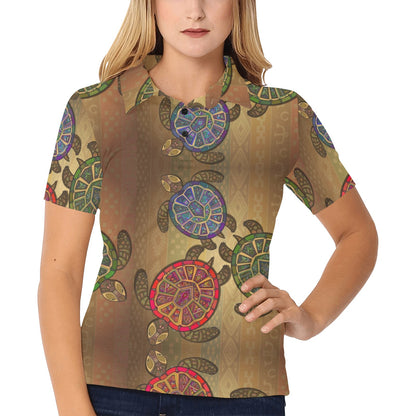 Sea Turtle Tribal Colorful Women's Polo Shirt